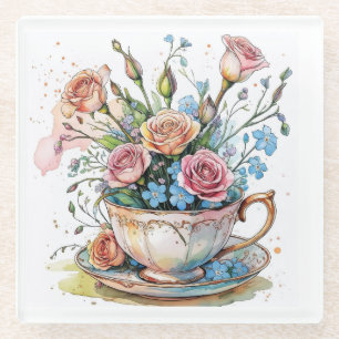 Floral Vine Pattern – Soft Watercolor Boho art Glass Coaster