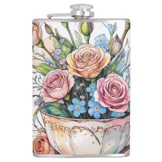 Floral Vine Pattern – Soft Watercolor Boho art Hip Flask