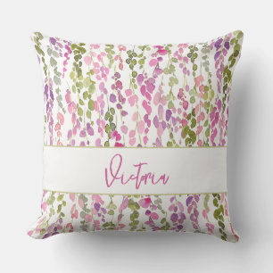 Floral Vine Pink Green NAME Colourful Beautiful Cushion