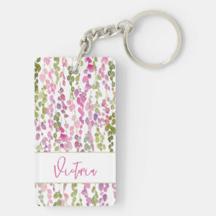 Floral Vine Pink Green NAME Colourful Beautiful Key Ring