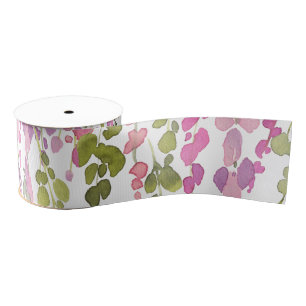 Floral Vine Watercolor Art Beautiful Pink Green Grosgrain Ribbon
