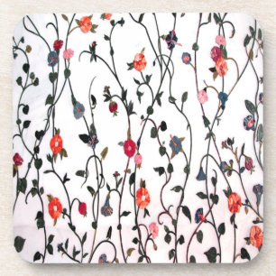 Floral Vines Coral Pink Blue Feminine Coaster