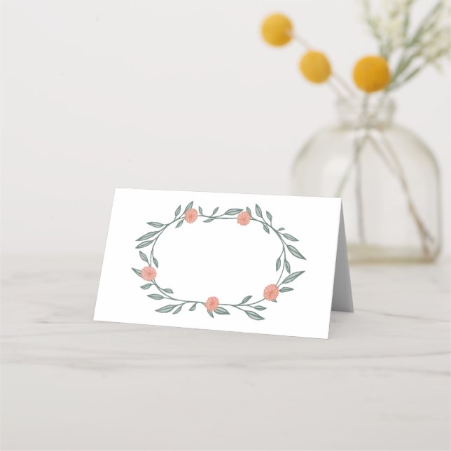 Floral Vines Wreath Chic Elegant Pink Green  Place Card (Front)