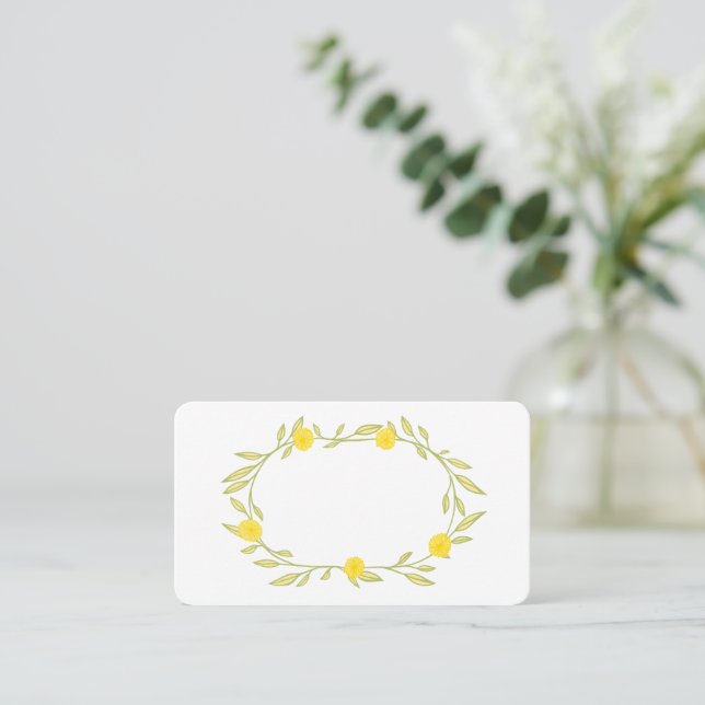 Floral Vines Wreath Chic Elegant Yellow Green  Place Card (Standing Front)