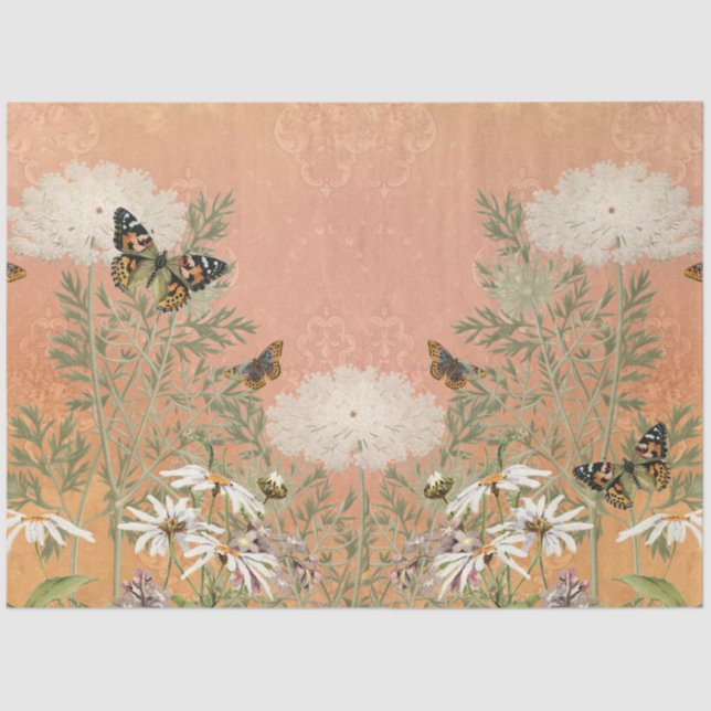 Floral Vintage Autumn in Paris Butterfly Decoupage Tissue Paper (Front)