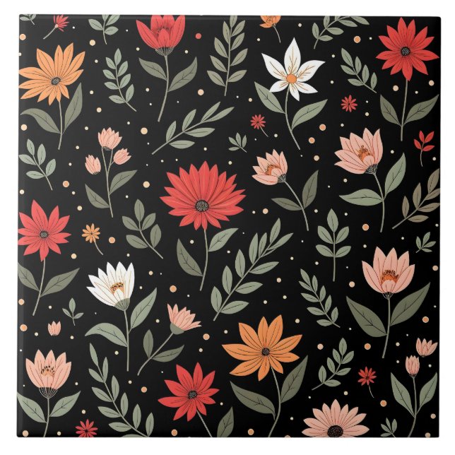 Floral Vintage Beautiful Modern Collection Ceramic Tile (Front)