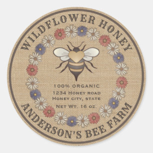 Floral vintage bee linen honey jar label