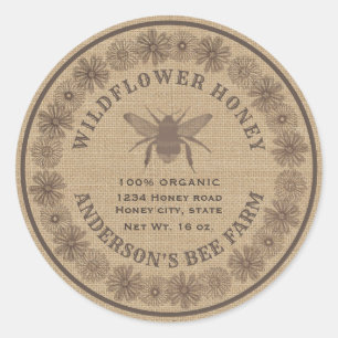Floral vintage bee linen honey jar label