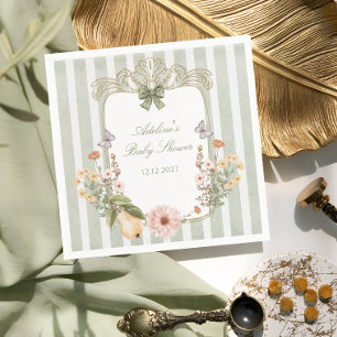 Floral Vintage Boho Sage Green Baby Shower Napkin