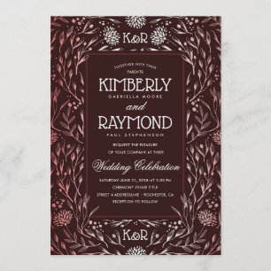 Floral Vintage Burgundy and Rose Gold Wedding Invitation