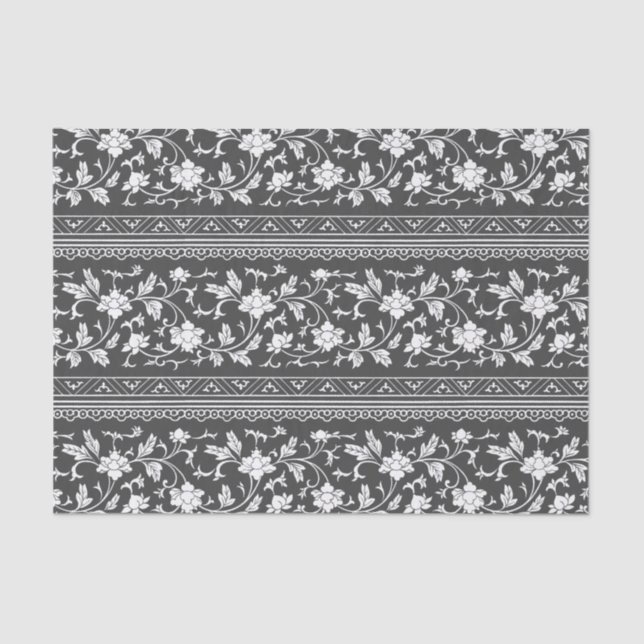 Floral Vintage Chinoiserie Black Decoupage Tissue Paper (Front)