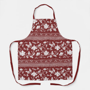 Floral Vintage Chinoiserie Red Apron