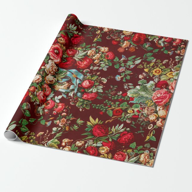 FLORAL VINTAGE CHINTZ WRAPPING PAPER (Unrolled)