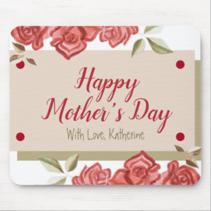 Floral Vintage Classy Happy Mothers Day Rose Green Mouse Pad