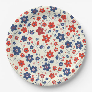 Floral Vintage Elegant 4th July Paper Plate