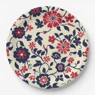Floral Vintage Elegant 4th July Paper Plate