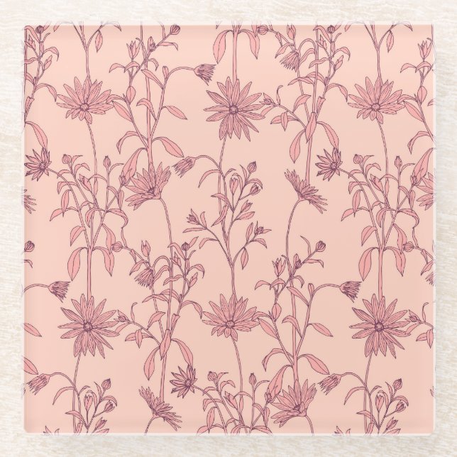 Floral vintage elements, seamless background. glass coaster (Front)