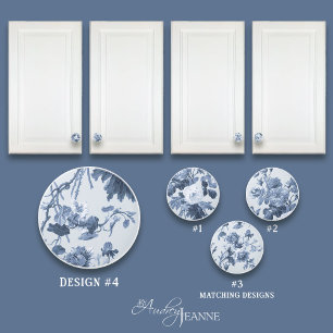 Floral Vintage English Cottage Dusty Blue White 4 Ceramic Knob