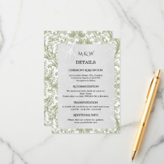 Floral Vintage Green Elegant Wedding Enclosure Card