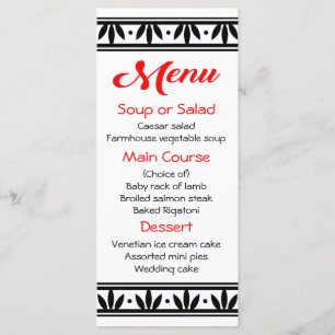 Floral Vintage Menu Black White & Red Flowers