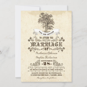 floral vintage old tree wedding invitations