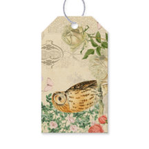 Floral vintage owl rustic gift tags with roses