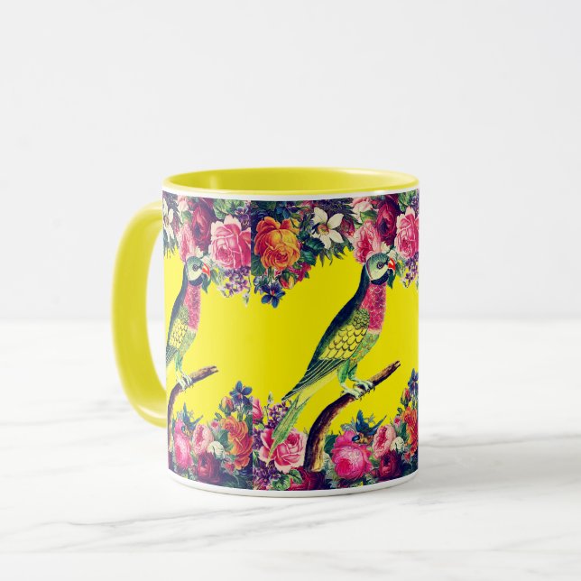 Floral Vintage Parrot Mug (Front Left)
