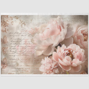Floral Vintage Pastel Pink Peonies Decoupage Tissue Paper