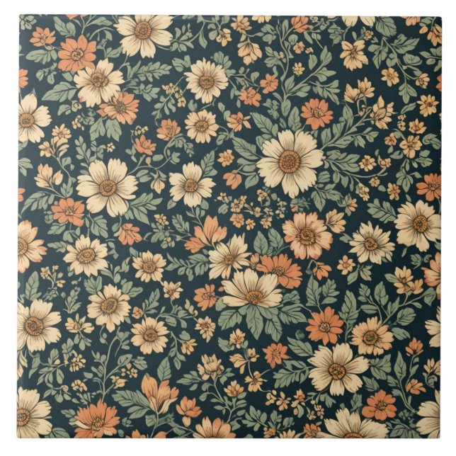 Floral vintage pattern  ceramic tile (Front)