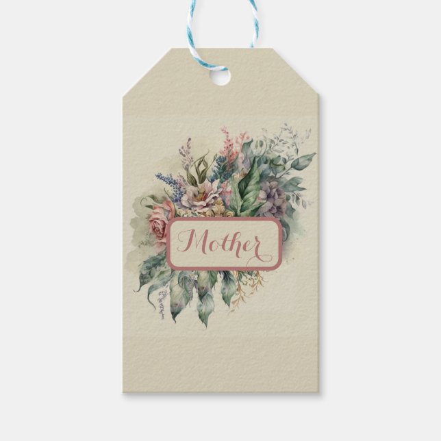 Floral Vintage Pink and green Gift Tag (Front)