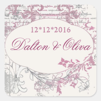 Floral Vintage Pink Fleur Save The Date Wedding Square Sticker