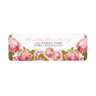 Floral Vintage Pink Roses Custom Bridal Shower Return Address Label