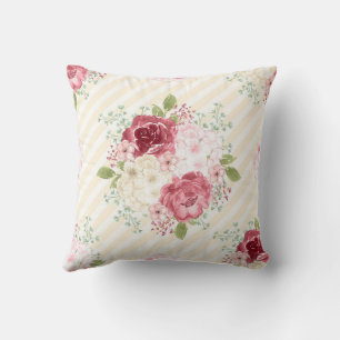 FLORAL Vintage PINK ROSES THROW PILLOW