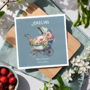 Floral Vintage Pram Baby Shower Napkin