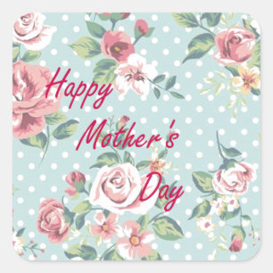 Floral Vintage Print - Happy Mother's Day Square Sticker