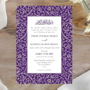 Floral Vintage Purple Islamic Muslim Wedding Invitation