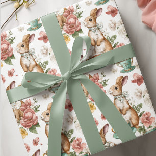 Floral Vintage Rabbits Easter Wrapping Paper