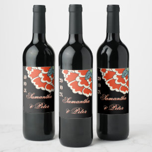 Floral Vintage Red Green Art Nouveau Wedding Wine Label