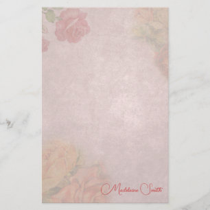 Floral Vintage Rose Custom Name Stationery