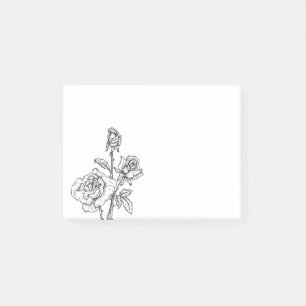 Floral Vintage Rose Flower Roses Flowers Black Post-it Notes