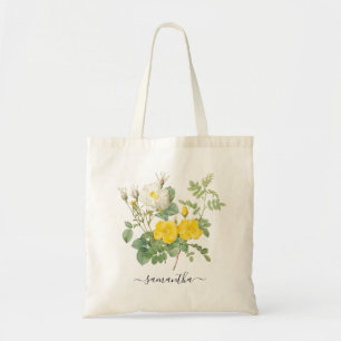 Floral Vintage Roses Yellow Botanical Personalised Tote Bag