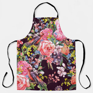 Floral Vintage Seamless Watercolor Background with Apron