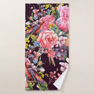 Floral Vintage Seamless Watercolor Background with Bath Towel