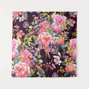 Floral Vintage Seamless Watercolor Background with Tapestry