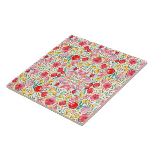 Floral Vintage Style Flowers and Meadow Grass Ceramic Tile
