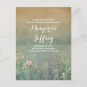 floral vintage summer meadow save the date announcement postcard