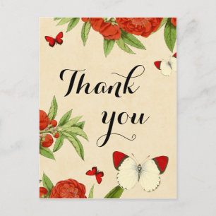 Floral vintage thank you card with butterflies
