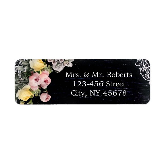 floral vintage typography Chalkboard wedding Return Address Label (Front)