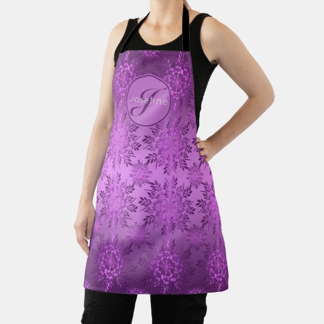 Floral vintage violet pattern apron (Insitu)