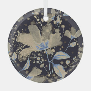 Floral Vintage Watercolor: Black Background Glass Tree Decoration